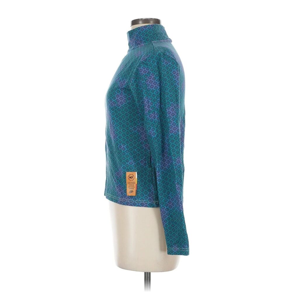 Nike N7 Mock Neck Long Sleeve Top Women's M Teal Purple Geometric Print Cropped
